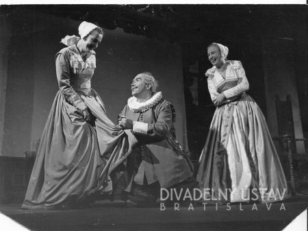 Mária Prechovská (Pani Pageová), Viliam Záborský (Sir John Falstaff), Mária Kráľovičová (Pani Fordová)