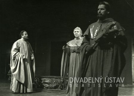 Viliam Záborský (Galileo Galilei), Jozef Šándor (Kardinál Bellarmin), Mikuláš Huba (Kardinál Barberini)